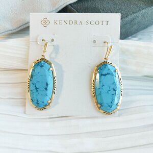Kendra Scott Elle Etch Frame Drop Earrings Vintage Gold Variegated Turquoise